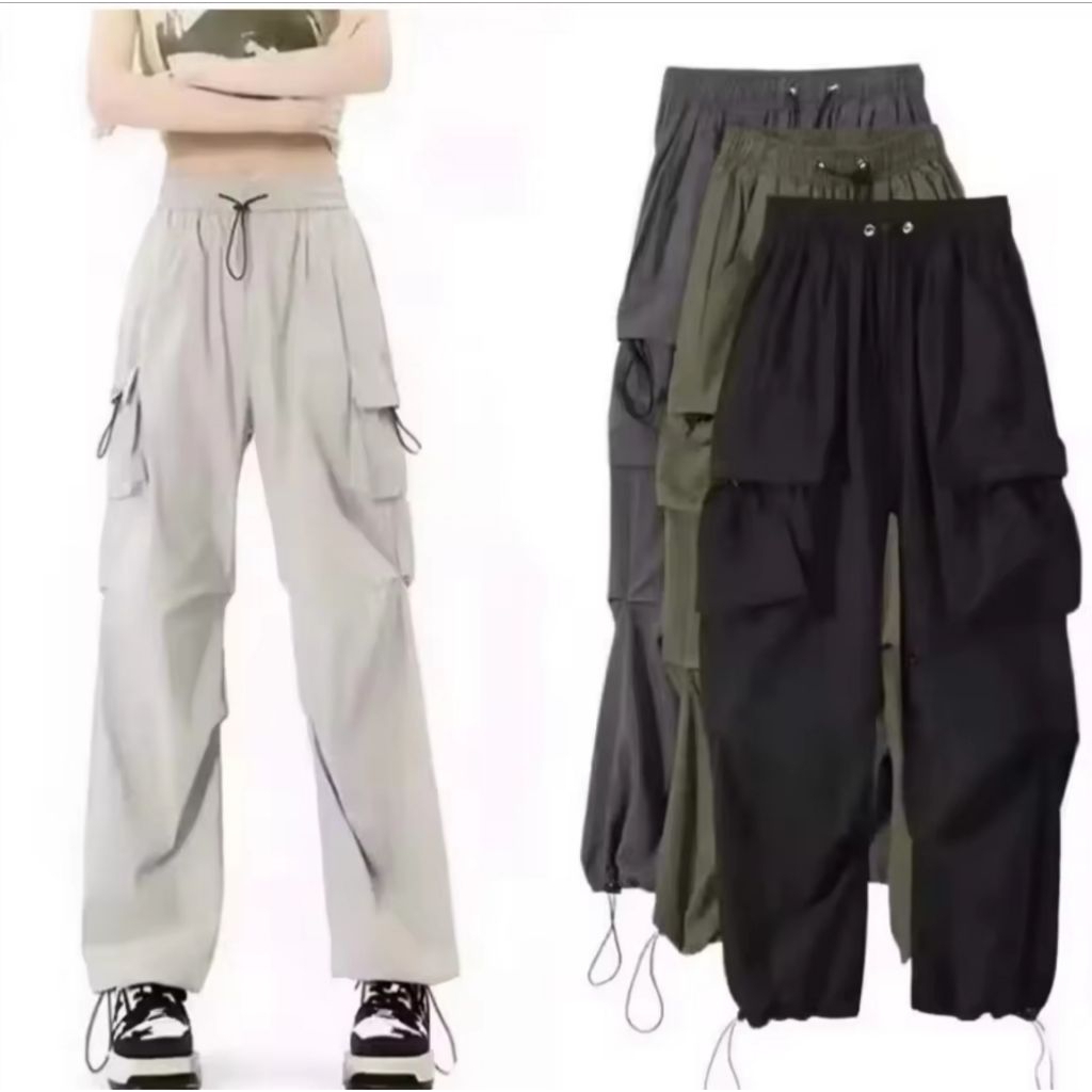 CELANA CARGO KOREA STYLE WANITA FULL KARET TALI SERUT KOREA STYLE/CELANA CARGO WANITA KEKINIAN BENGA