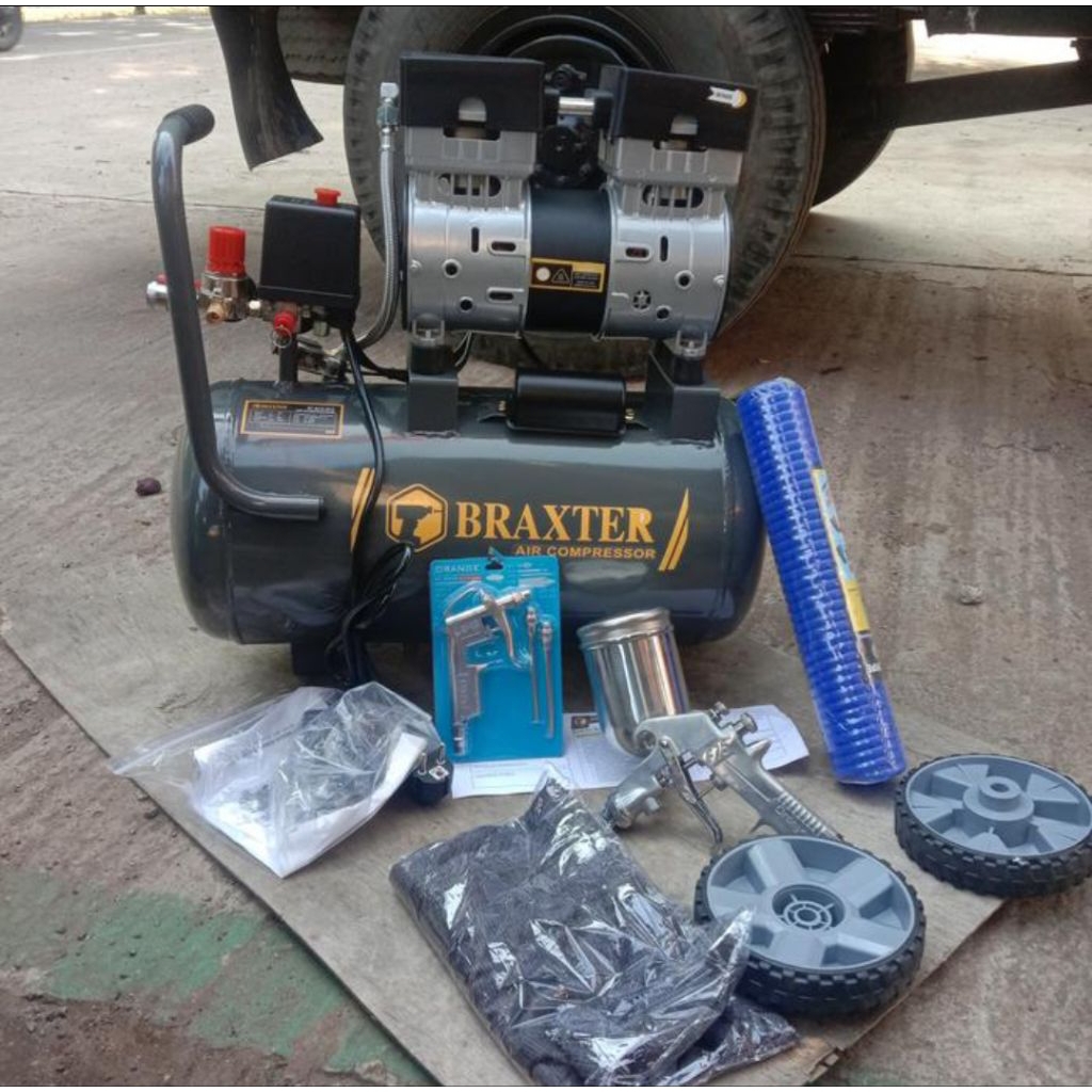 PAKET CAT, SEMPROT ANGIN 1HP KOMPRESOR LISTRIK SILENT OILESS