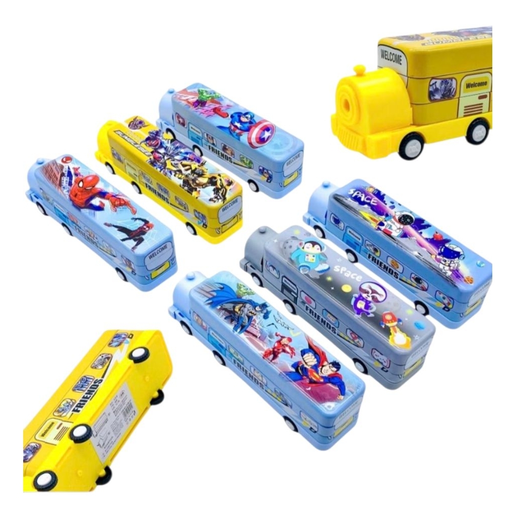

Tempat pensil kereta ada roda + rautan / Kaleng pensil kereta 2 susun / Tempat pensil bis roda / Kotak pensil bis tingkat + rautan /Kotak pensil kereta 2 tingkat + rautan