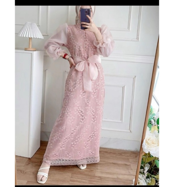 Gamis pesta brukat mix tile lucu non busui
