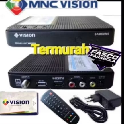 DECODER SAMSUNG HD/HDMI MNCVISION/INDOVISION/JAWARA VISION+Remote+Kartu/vc jawara + ADAPTOR