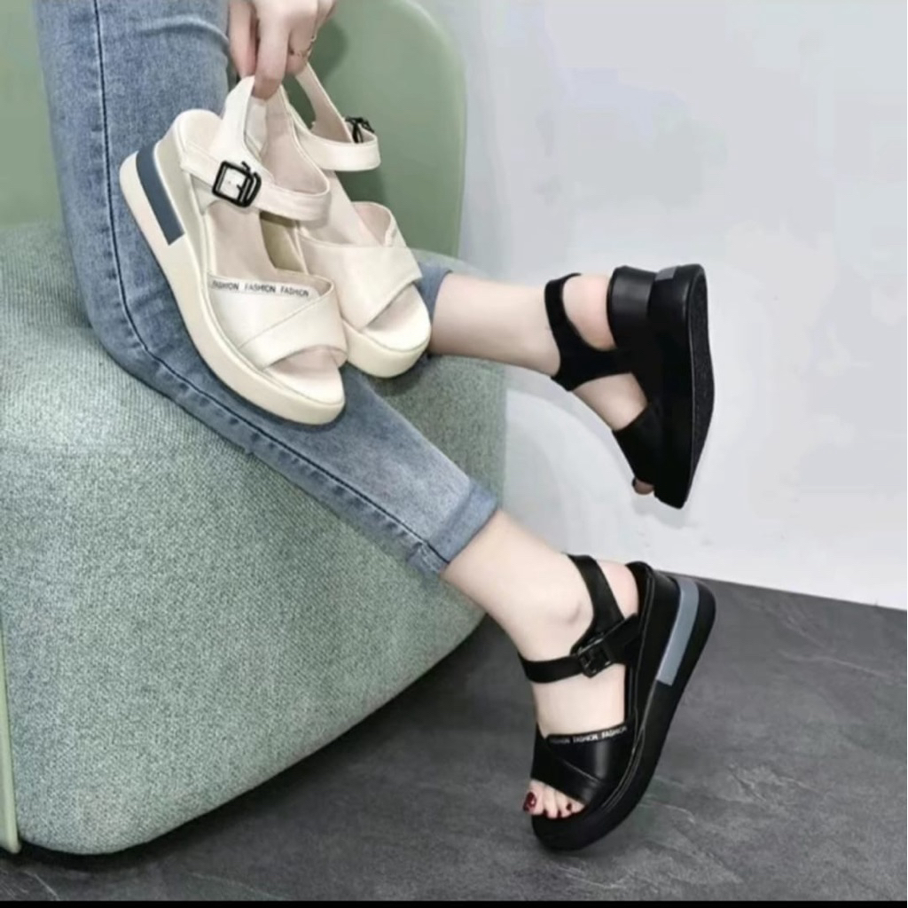 sandal wanita tali belakang terlaris//sandal wedges gesper tali terbaru