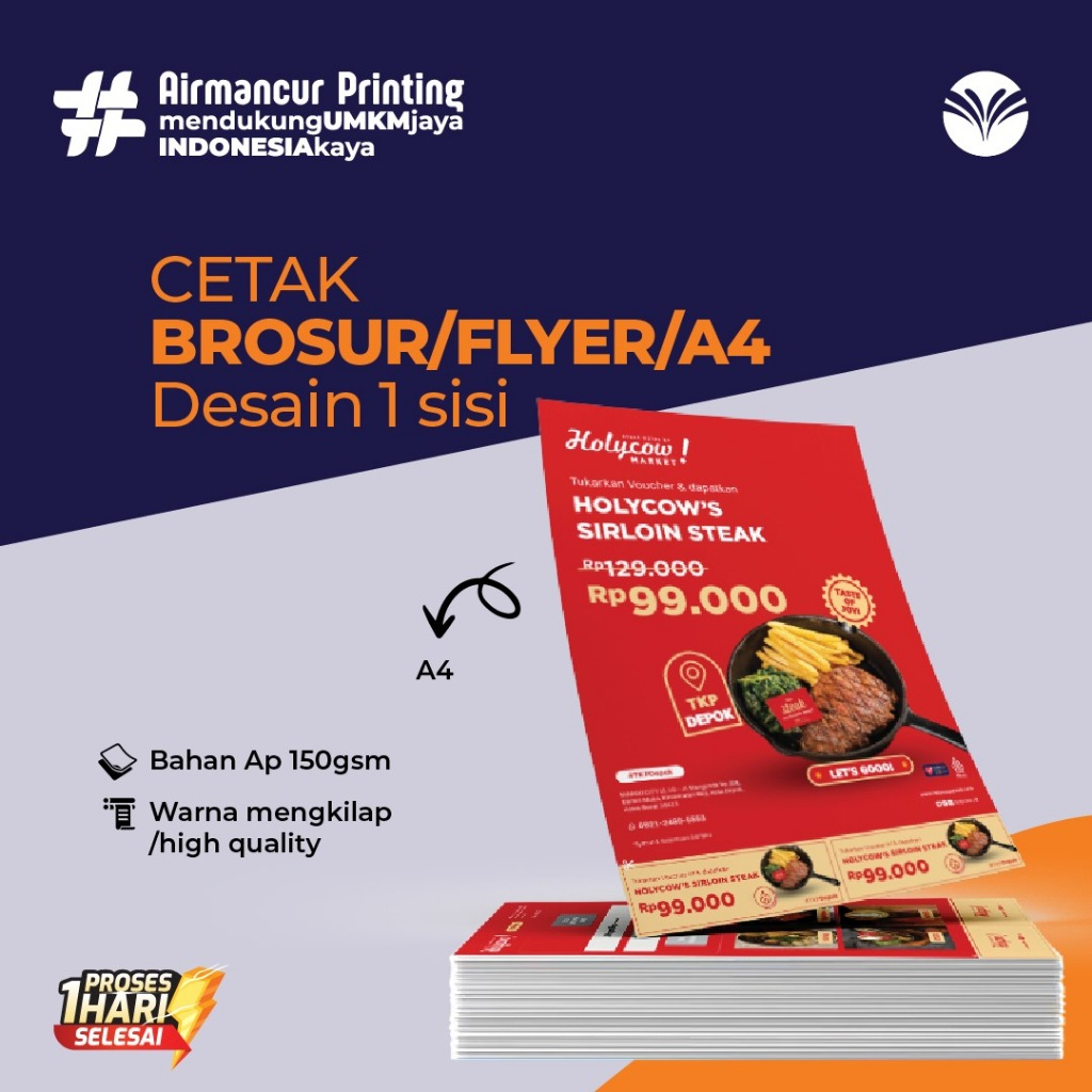 

Cetak Brosur A4 1 Sisi Full Colour, 1hari JADI..!!