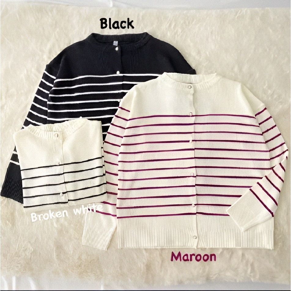 GRC CAEDIGAN RAJUT HARU STRIP KANCING MUTIARA PREMIUM RAJUT KANCING DEPAN