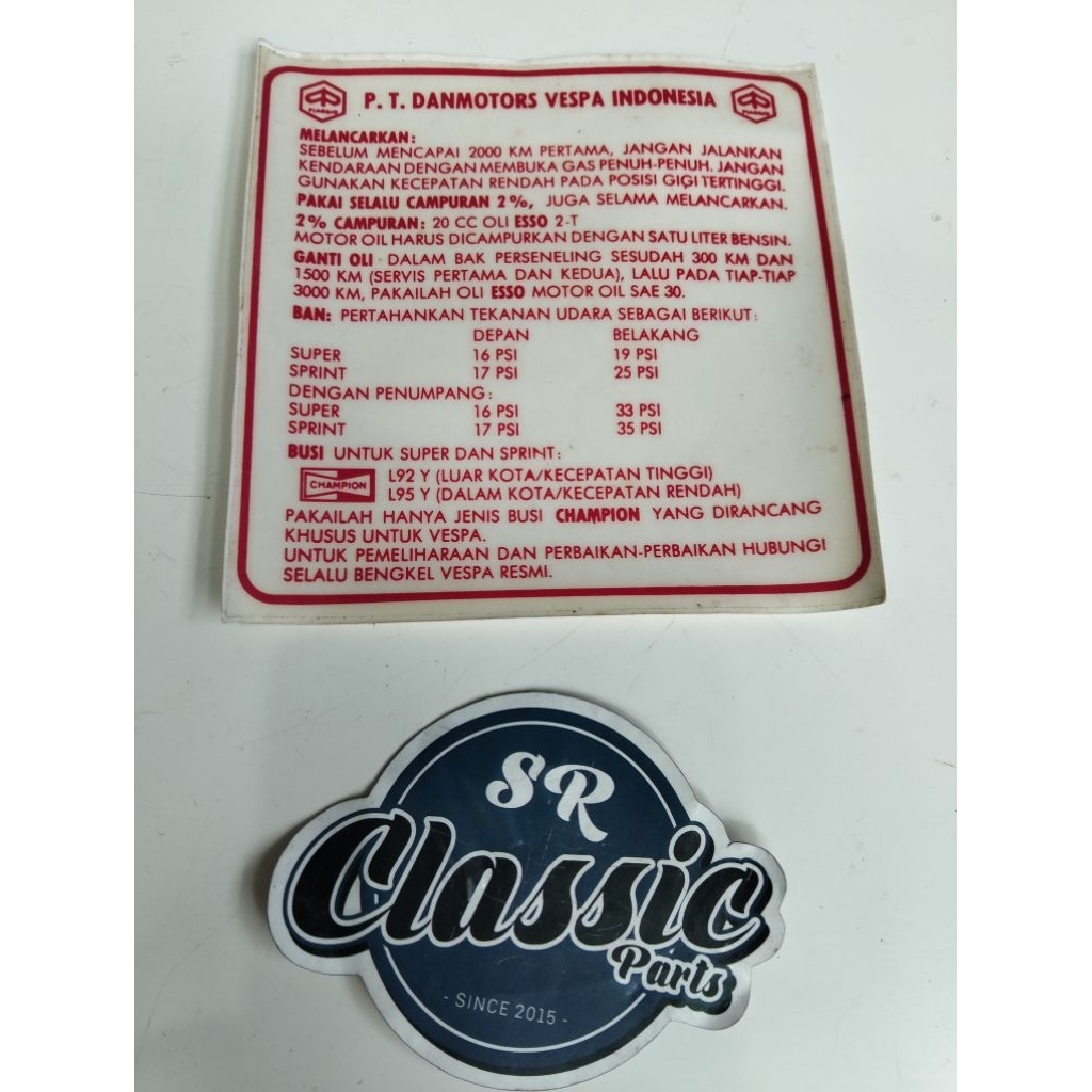 sticker decal running PT danmotor vespa vbb vnb super sprint