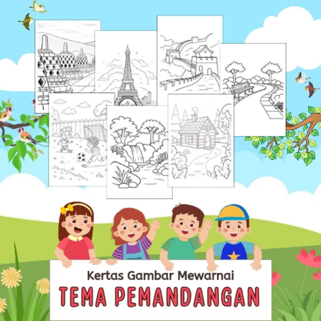 

20 LEMBAR KERTAS MEWARNAI ANAK TEMA PEMANDANGAN (READY LANGSUNG KIRIM)