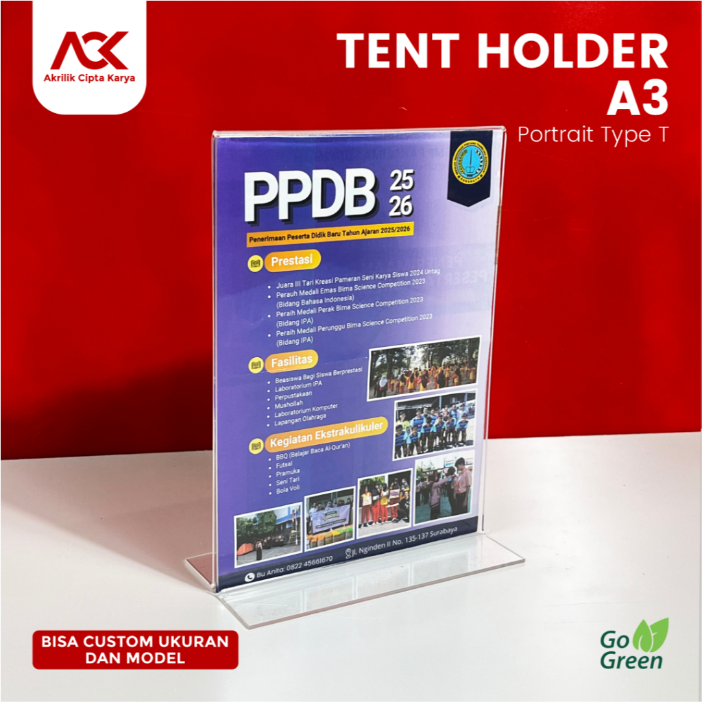 

Tempat Brosur Meja Akrilik A3 T Type / Acrylic Tent Card Holder A3 / A3 T Type 2 Sisi