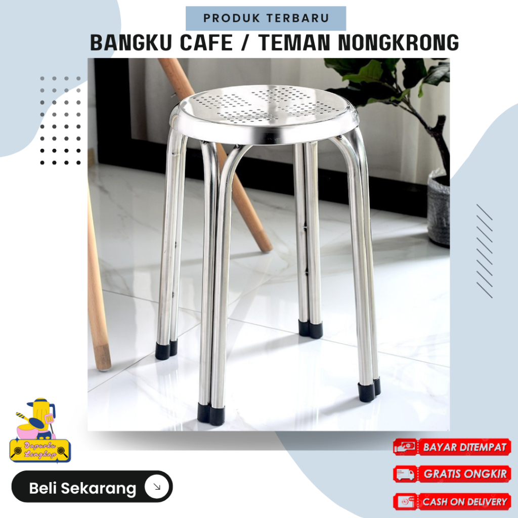 Dapurku Lengkap  Kursi Besi Stainless steel BANGKU BULAT STAINLESS STEEL TEMPAT DUDUK KURSI SANTAI