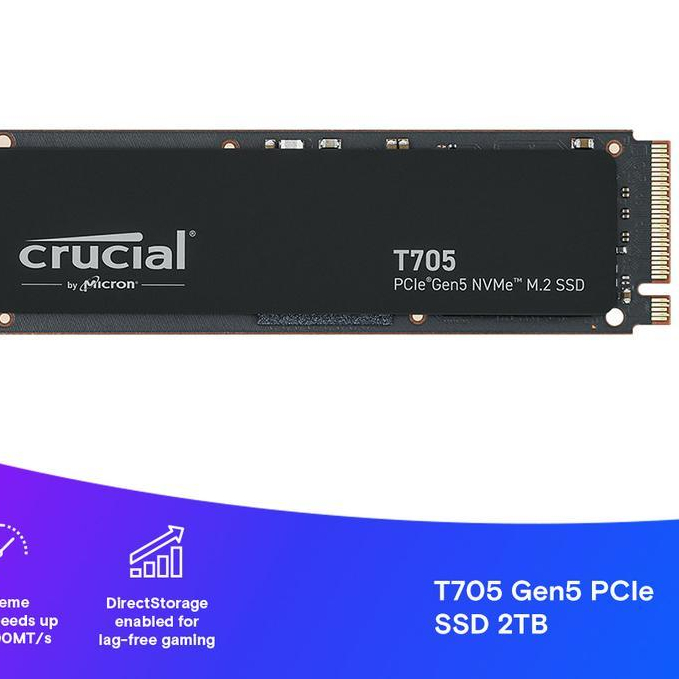 Crucial SSD T705 4TB 2TB 1TB -  PCIe Gen5 NVMe M.2 SSD Crucial T705 1TB 2TB 4TB NVMe Gen5 M2.2280