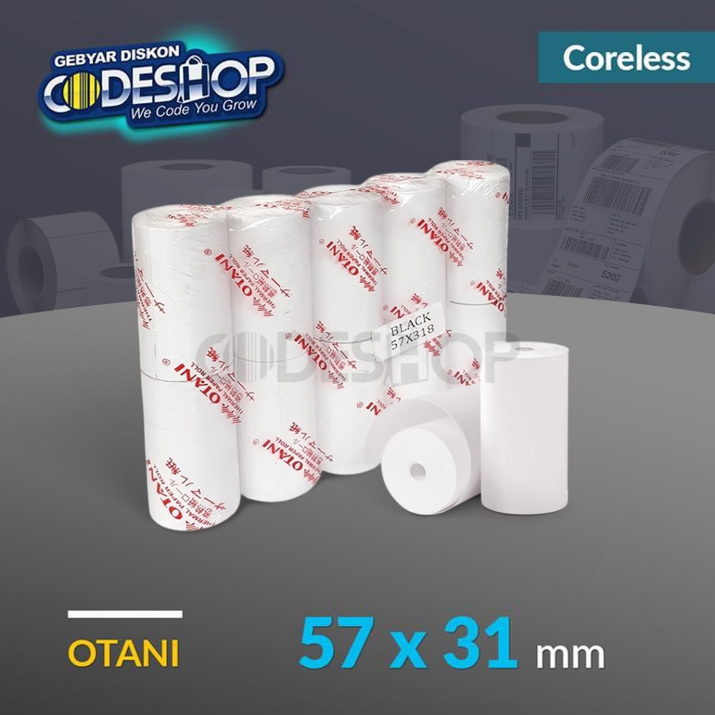 

OTANI Kertas Thermal 57 x 31 mm Coreless Struk Printer Kasir Bluetooth 58mm 10 Roll