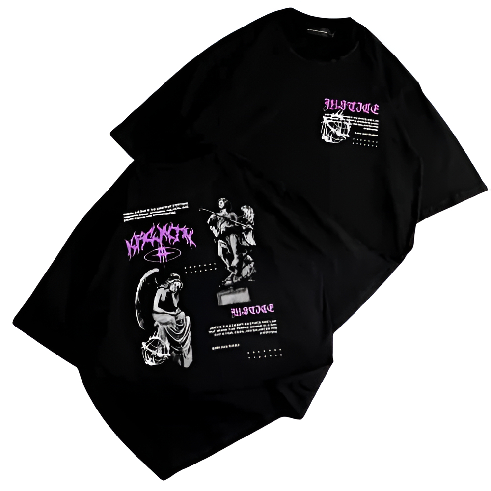 Kaos Black Gothic Statue — T-shirt Streetwear Keren Oversize