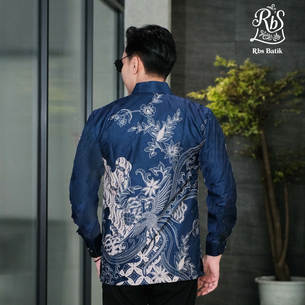 ORIGINAL RBS Batik - Kemeja Batik Pria Slimfit Lapis Furing Warna Biru Kombinasi Cream Gumantama