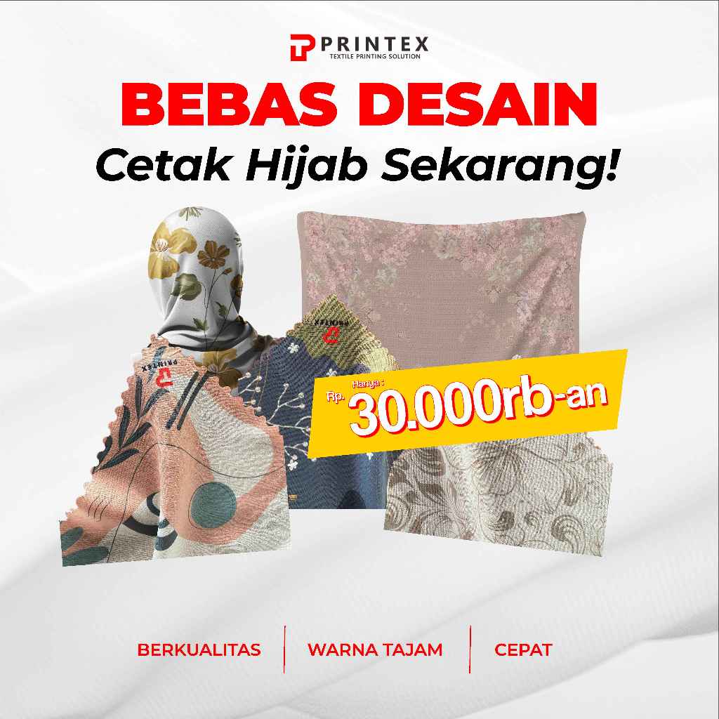 Jasa Cetak Hijab Custom Full Print 1 Hari Jadi High Quality