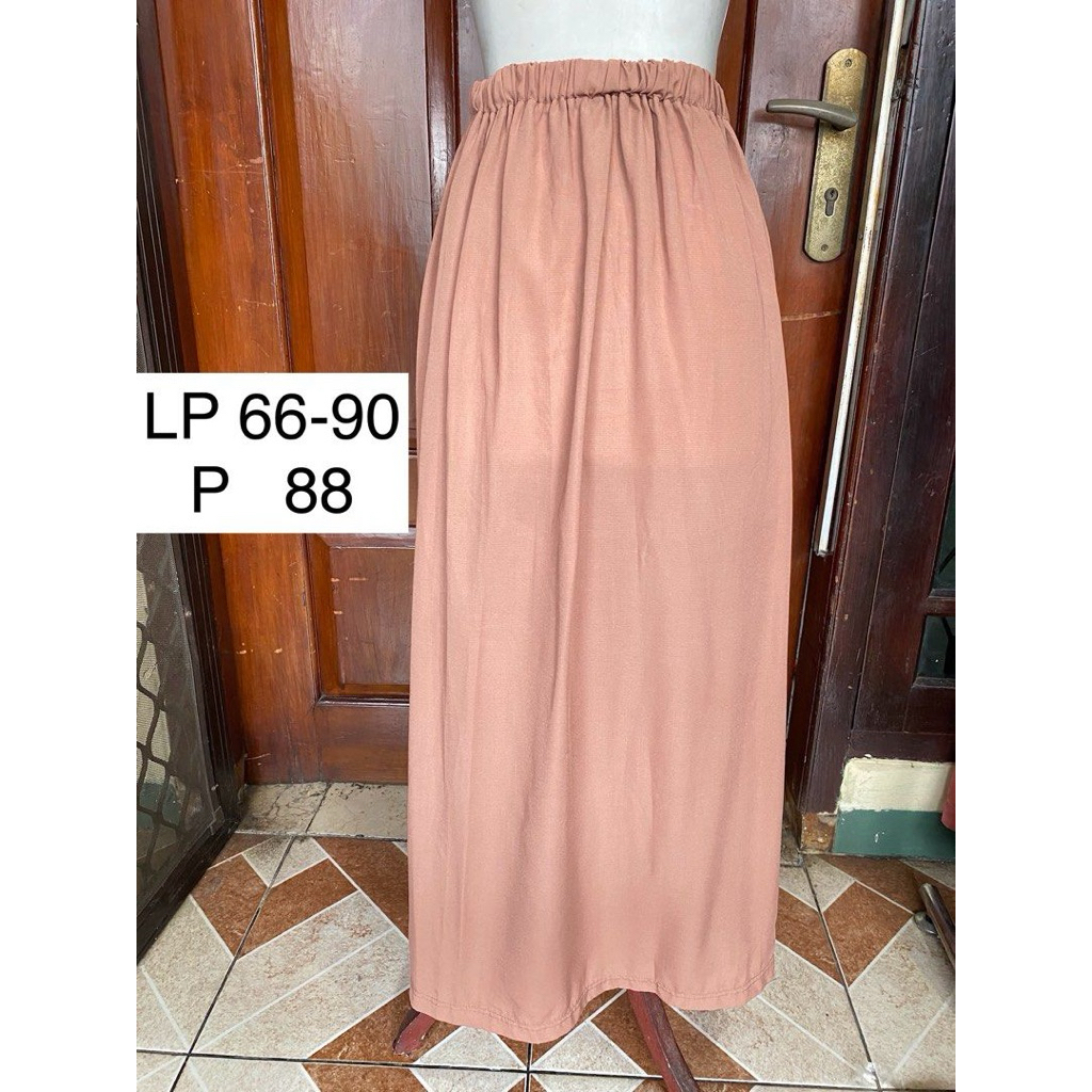 Rok Panjang Pinggang Full Karet Nerawang Sheer Long Skirt Warna Salem - preloved