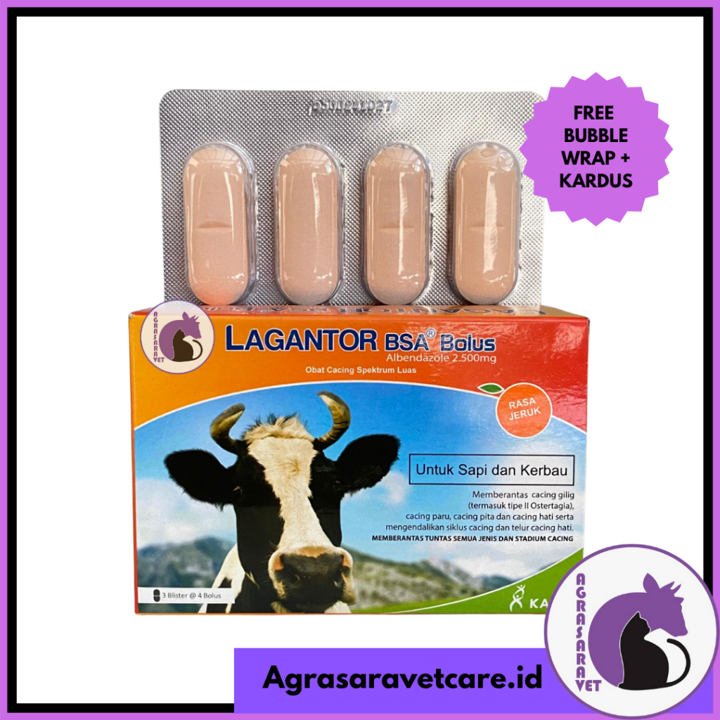 LAGANTOR BSA HARGA 1 BLISTER (ISI 4 BOLUS )- Obat Cacing Sapi Paling Ampuh Rasa Jeruk