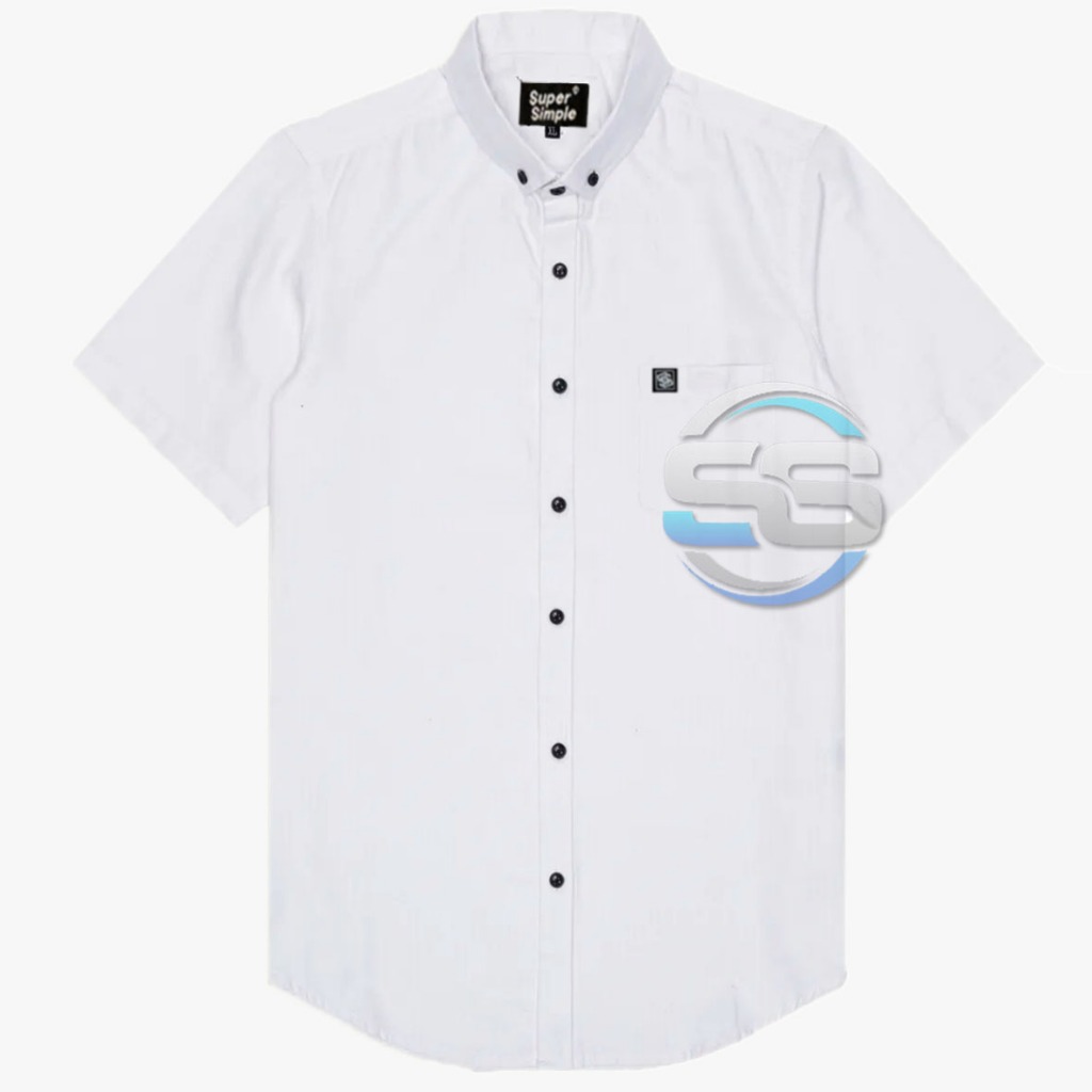 Kemeja Putih Pria Lengan Pendek Slimfit Polos Katun Oxford Premium Casual Top Men Super Simple