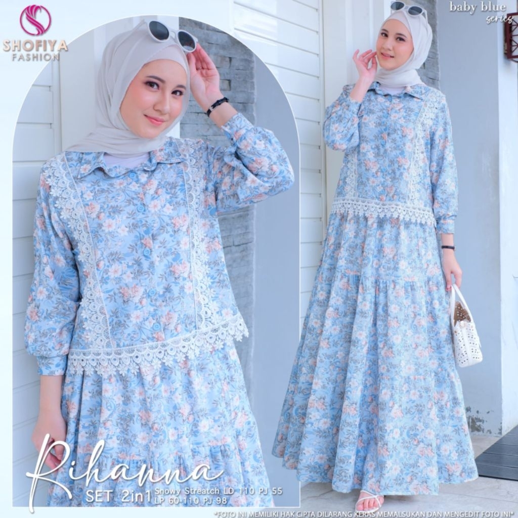 SETELAN WANITA MUSLIM ROK MOTIF BUNGA RIHANNA SET ORI BY SHOFIYA