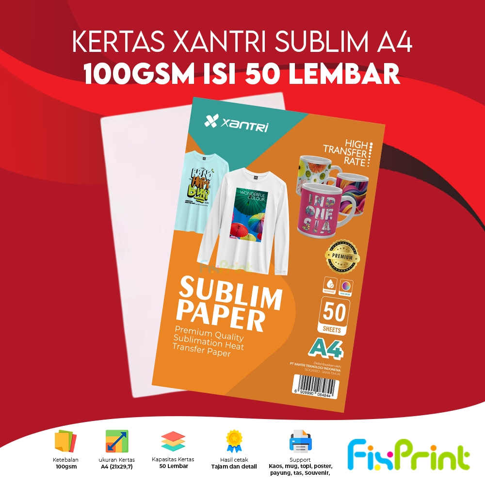 

Kertas Sablon Xantri Sublim A4 100gsm Berkualitas Tinggi Isi 50 / 20 / 100 Lembar Premium Quality Untuk Cetak Tajam Dan Tahan Lama