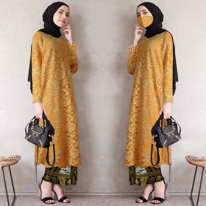 PROMO REAL PICT ATASAN KEBAYA TUNIK BROKAT JUMBO WARNA ( Gold ) | KEBAYA SERAGAMAN PESTA/KEBAYA WISU