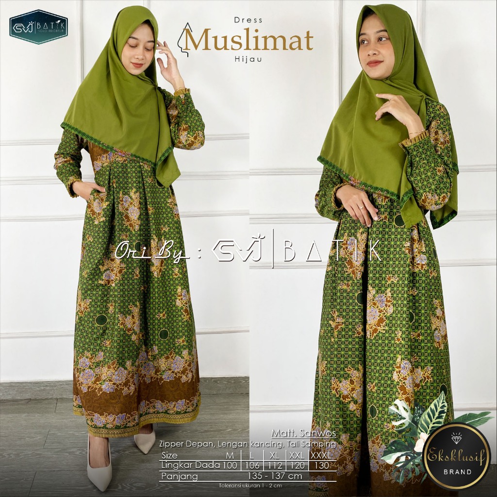 Gamis Muslimat NU Terbaru 2026 Bahan Sanwos Semisutra Size M,-XXXL Ori SVJ Batik