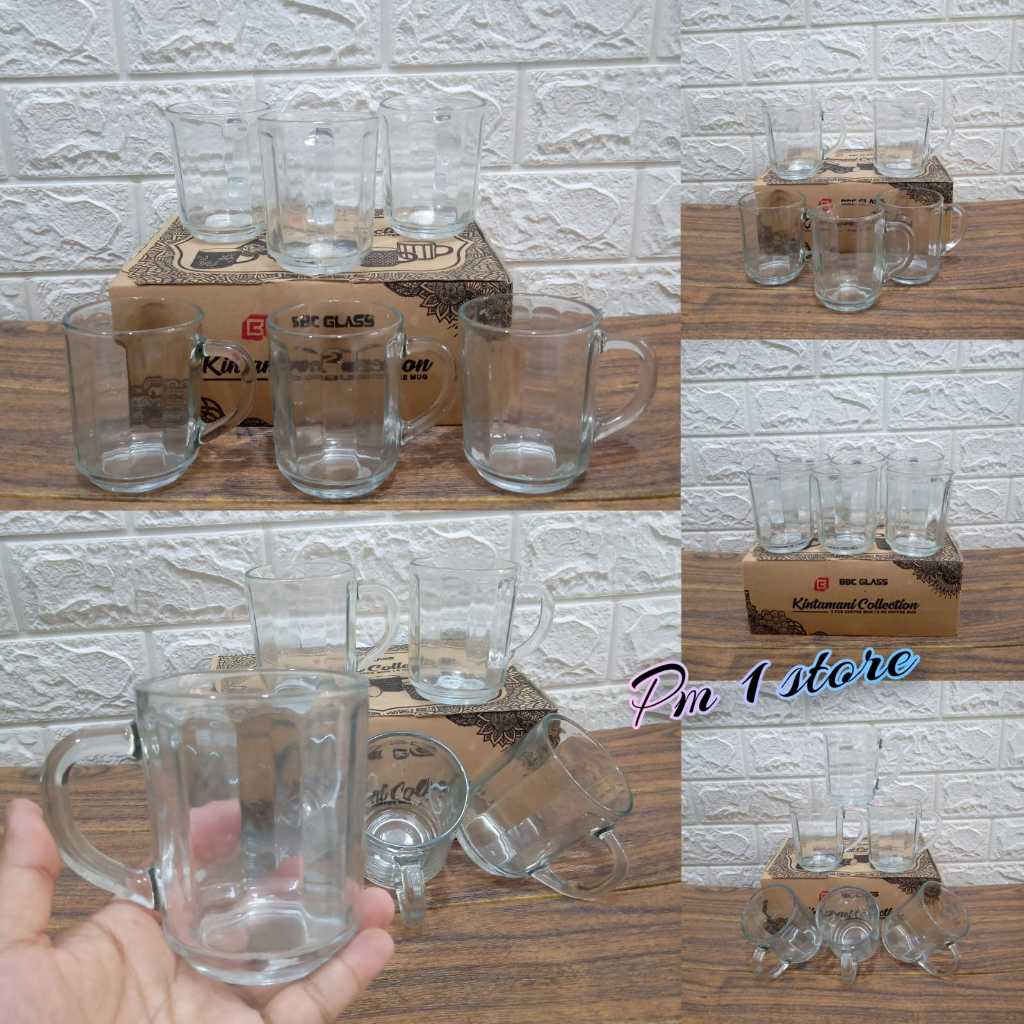 6PCS GELAS KOPI BENING GAGANG /GELAS ULIR /GELAS KACA GAGANG ULIR