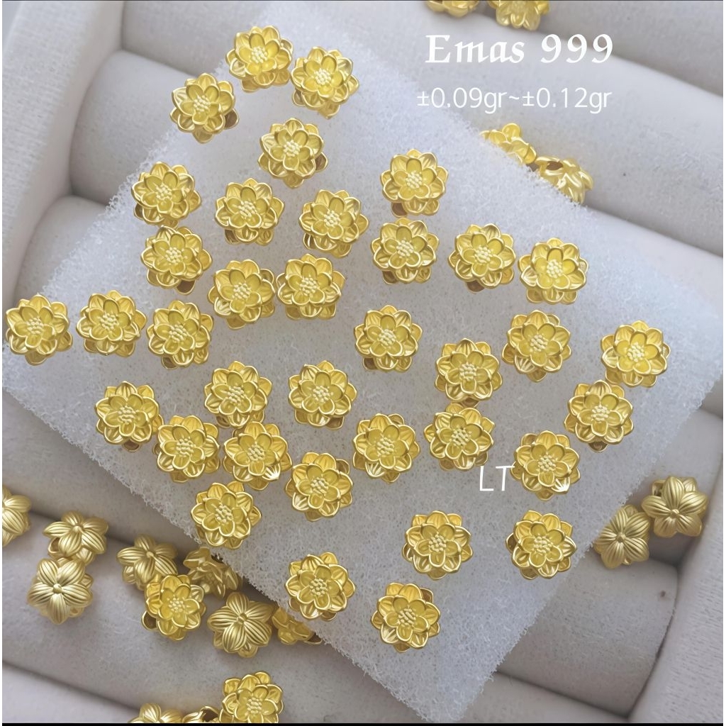 Charm Emas Asli Bunga Teratai 24K Hongkong 999%