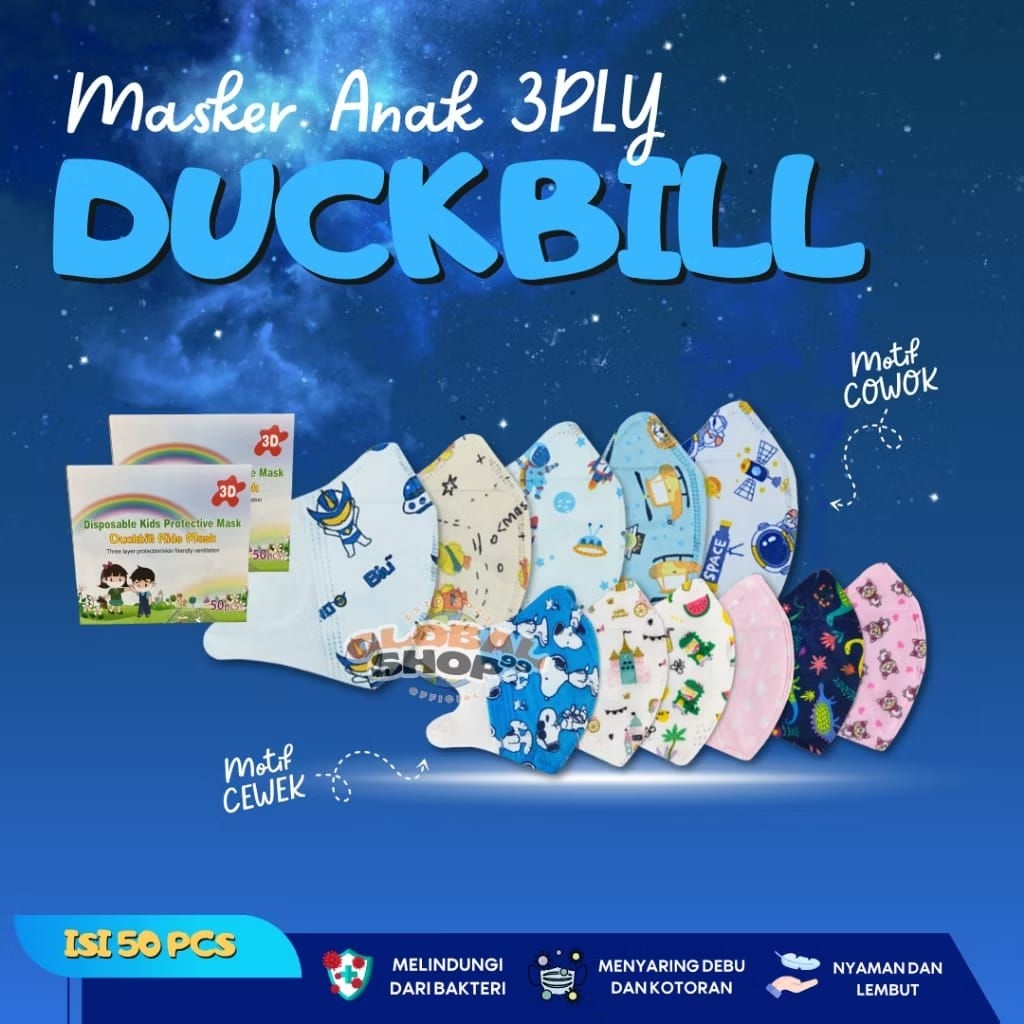 DUCKBILL ANAK MURAH MRK WEMASK WE MASK WE MAZE WEMAZE MIX MOTIF CEWEK MIX MOTIF COWOK ISI 50 LBR PER