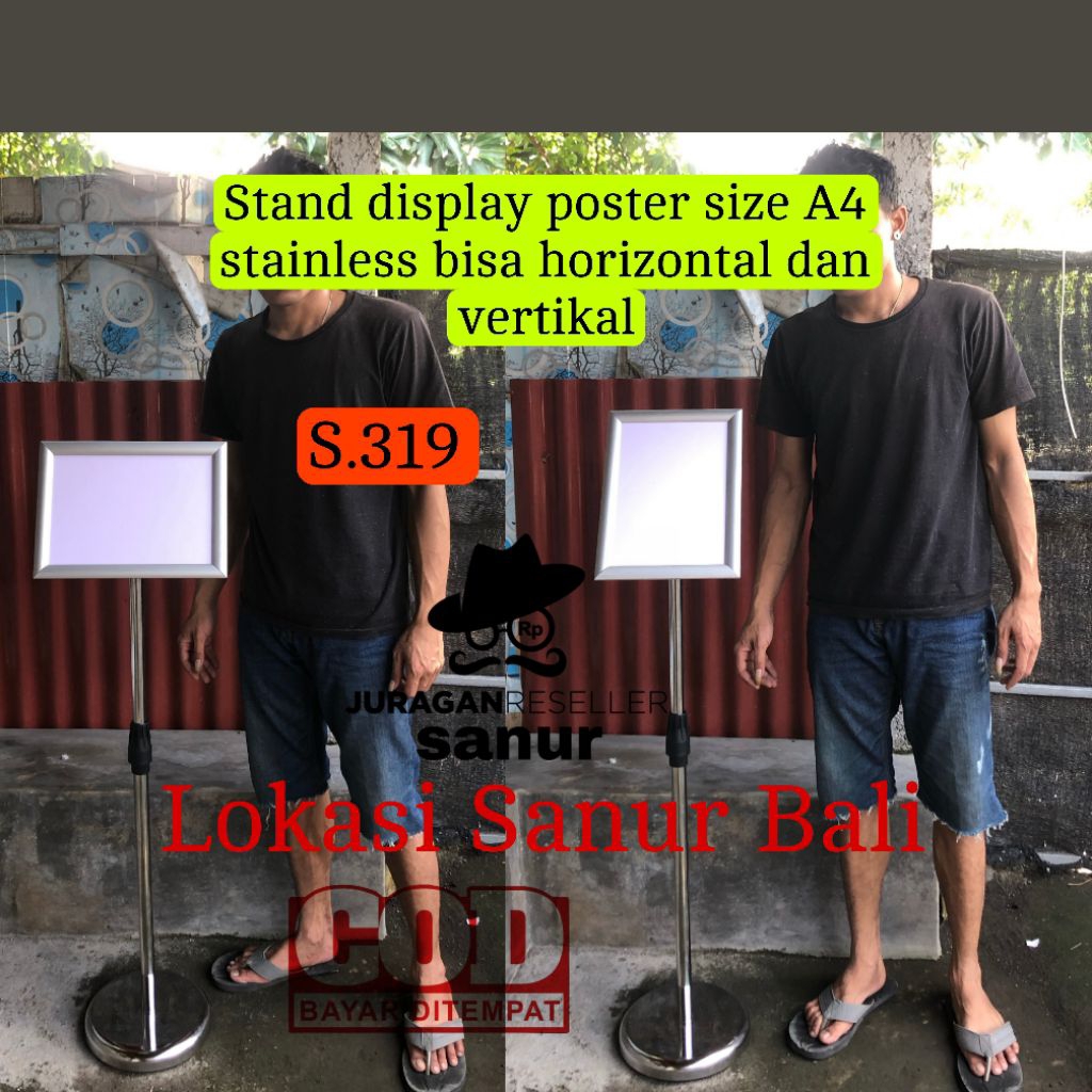 

Stand display poster snap frame A4 stainless telescopic frame