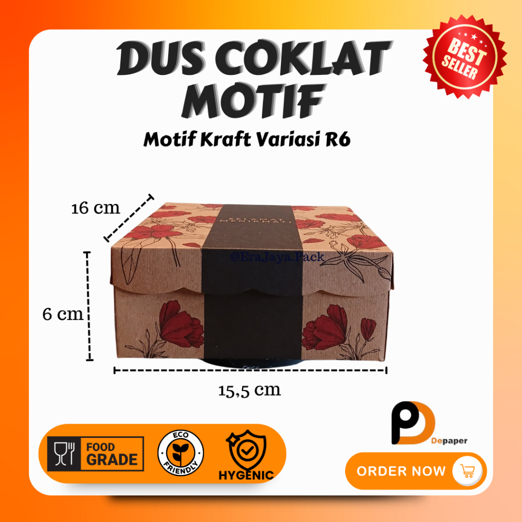 

[Min 30 pcs] Dus Motif Bunga Merah Kraft/Variasi R6/Box Makanan Kue Coklat Non Laminasi