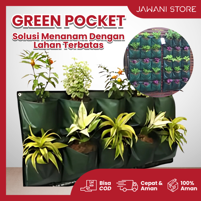 [JawaniStore] GREEN POCKET Pot Planter Tanaman Vertical Garden Dinding Gantung Kantong Hidroponik Ve