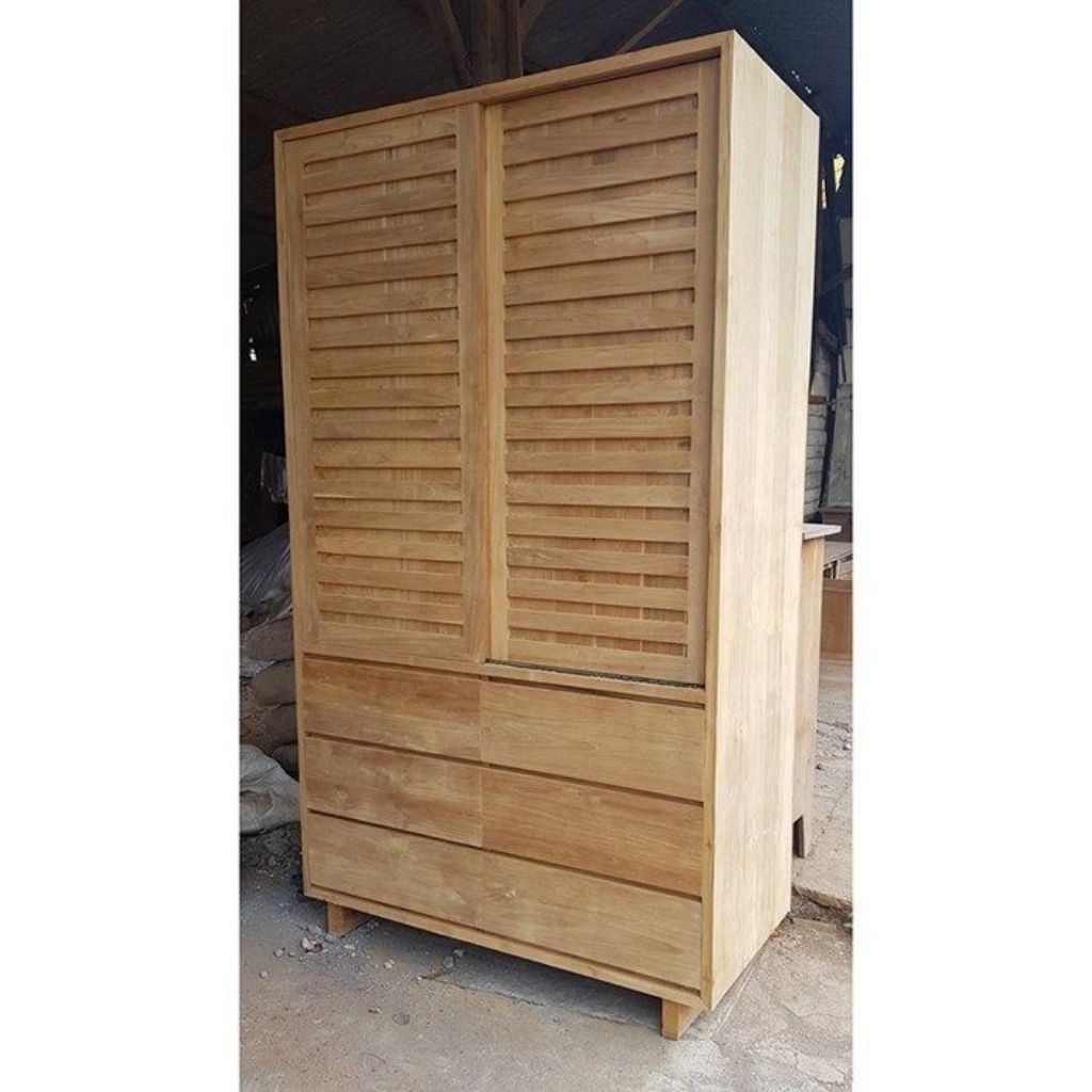 Lemari 2 pintu Kayu Jati / Lemari baju Estetik Kayu Jati Jepara / Almari Pakaian aesthetic