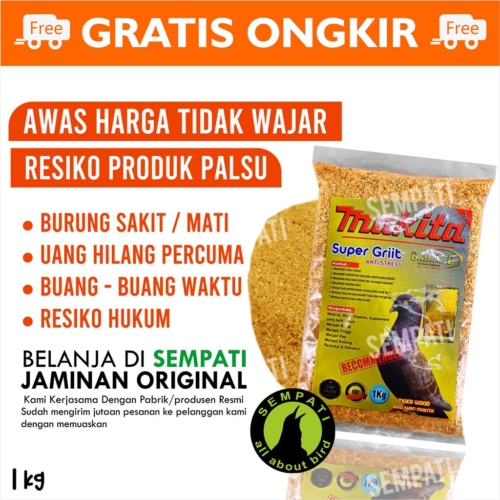 SEMPATI Makita Super Griit Gold 1 Kg Pakan Burung Asinan Remisan Kalsium Top Grit Makanan Merpati Ti