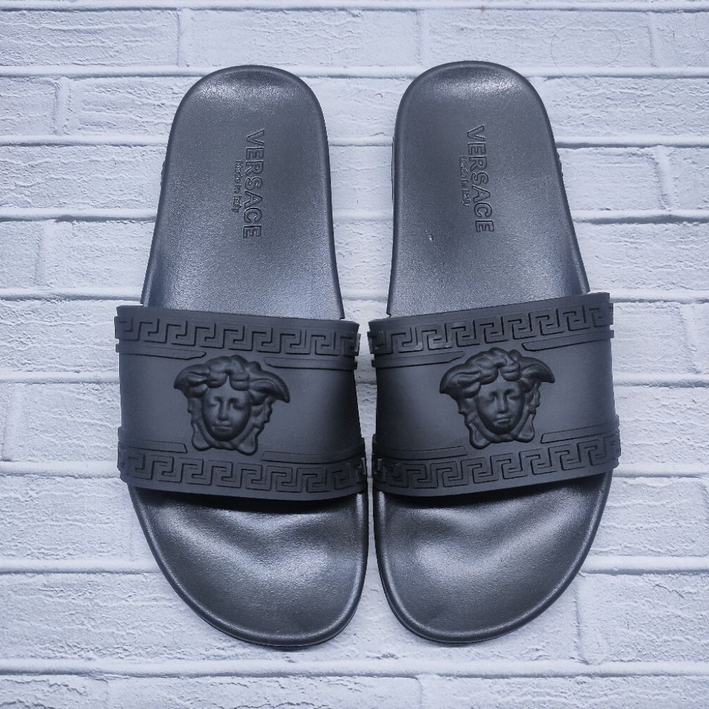 Sandal Pria Slop Versace Import Slide Black 100% Grade Original Size 40-44
