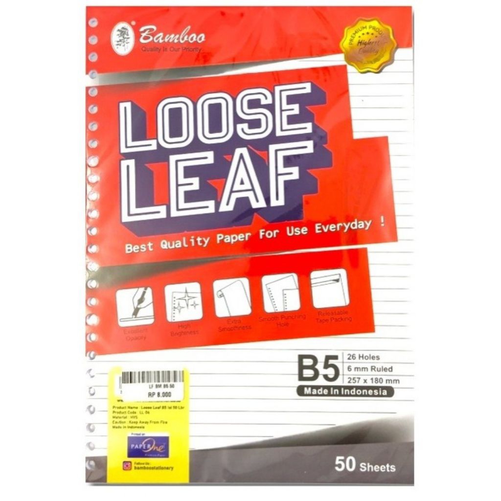 

[YOBANA] BAMBOO LOOSE LEAF B5 ISI BINDER REFILL BINDER ISI 100 LEMBAR 26 HOLES PREMIUM QUALITY