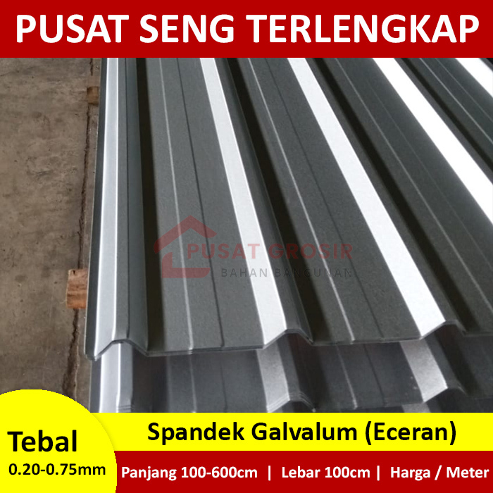 Atap Spandek Galvalum Lebar 100cm 0.20 0.25 0.30 0.35 0.40 0.45 0.50 0.55 0.60 0.65 0.70 0.75mm Silv
