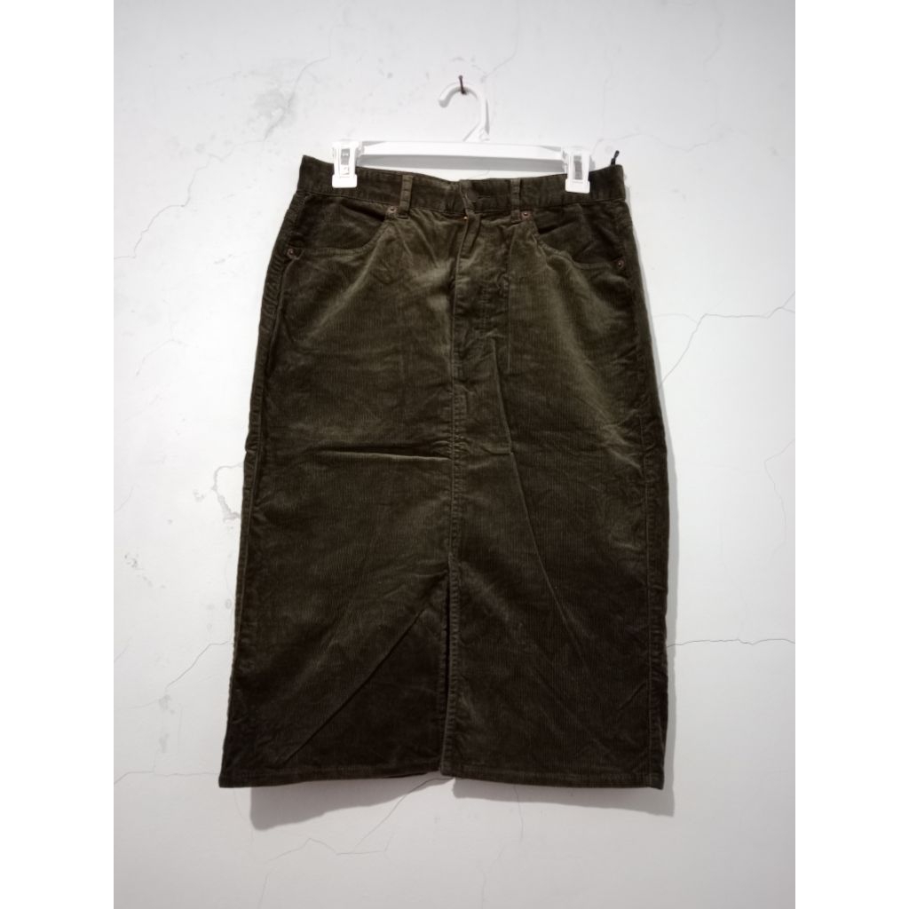 Rok Corduroy Midi Gu uniqlo