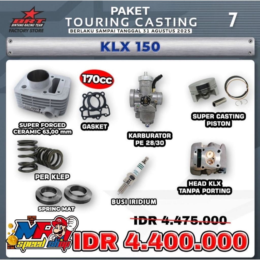 PAKET TRABAS KLX/DTRAKER BRT BLOK CERAMIC 63.00MM HEAD ALBRONZE NON PORTING KARBURATOR KARBU PE 28/3
