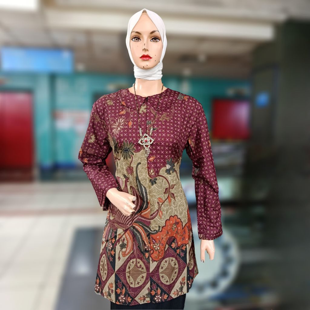 Atasan Tunik Batik Cewek Simple / Atasan Tunik Wanita Kantor Elegant