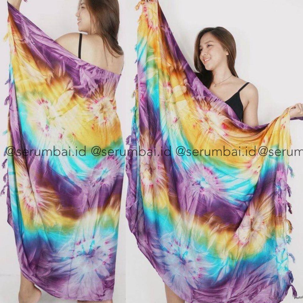 KAIN PANTAI BALI SARUNG SARONG RAYON RUMBAI MOTIF GRADASI PELANGI ADEM