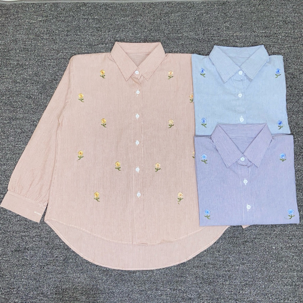 kemeja salur bordir/atasan wanita salur/atasan wanita bordil/hem wanita