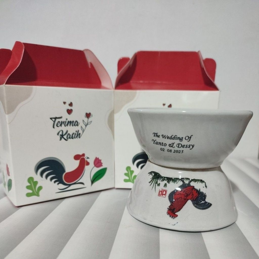 SOUVENIR MANGKOK JAGO MINI / MANGKOK KERAMIK CUSTOM NAMA KEMAS BOX