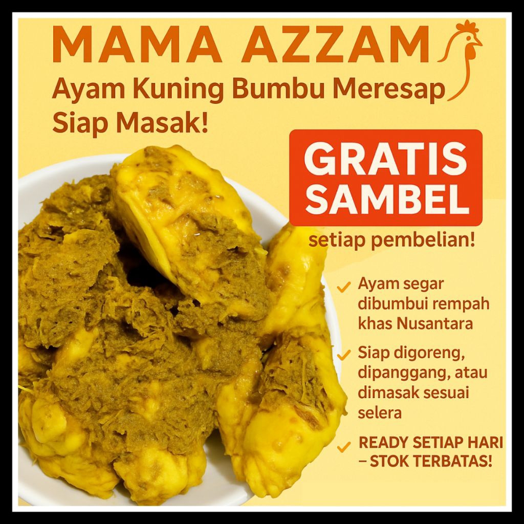 

Mama Azzam - Ayam Kuning Homemade, 1 Ekor (GRATIS SAMBAL)