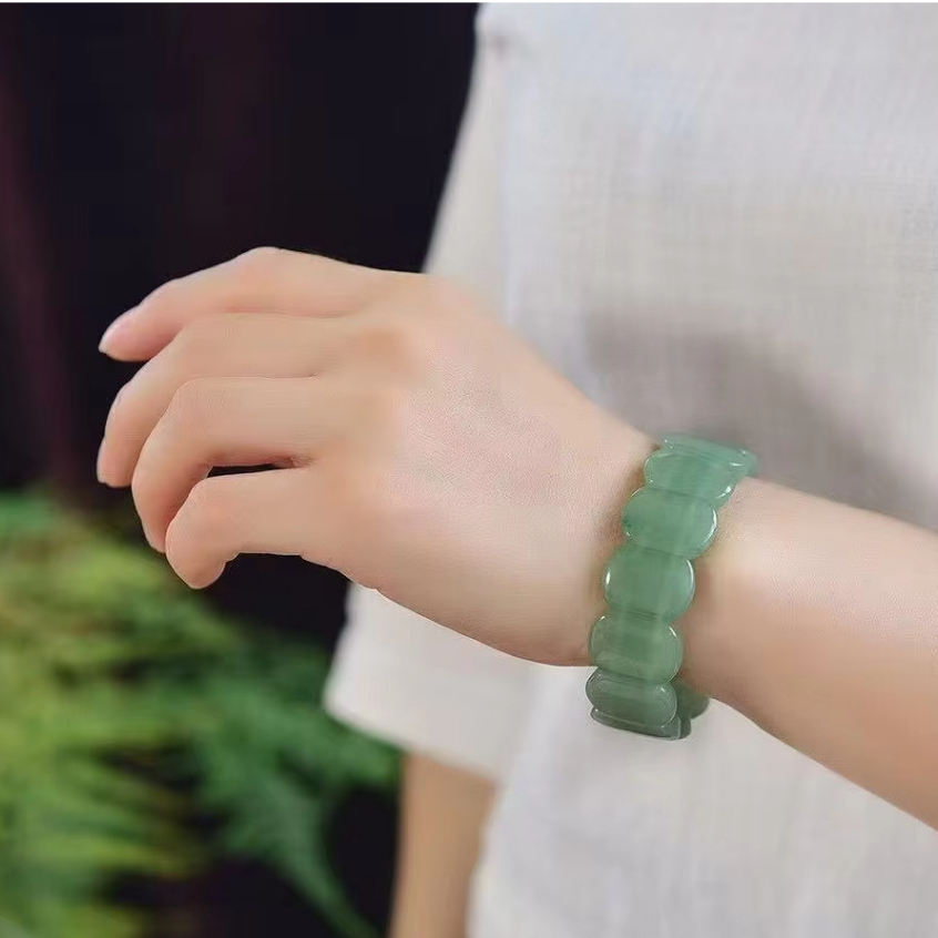 Gelang Batu Giok Kotak - Gelang Terapi Kesehatan Batu Giok Import - Gelang Giok Natural Emerald