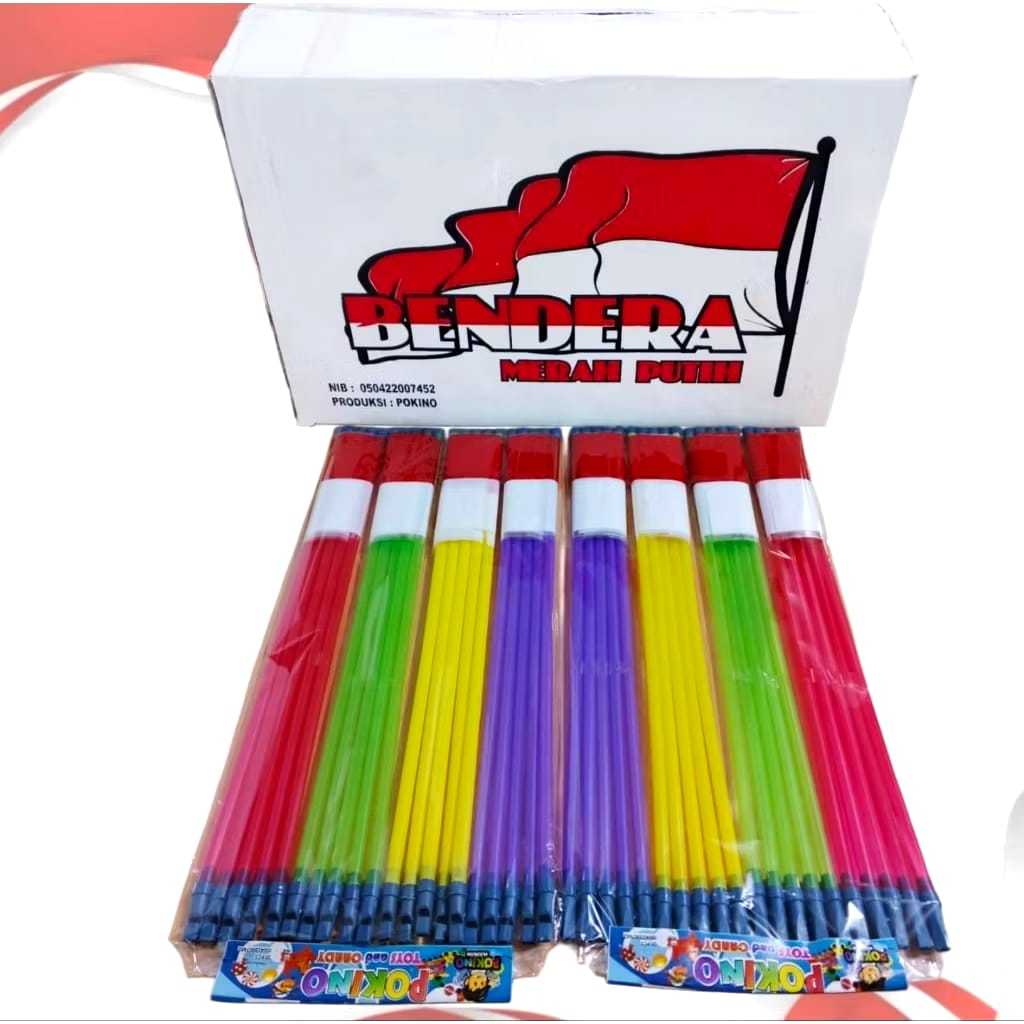 bendera merah putih GAGANG PLUIT / bendera plastik / bendera Indonesia / MAINAN BENDERA STIK TANGKAI