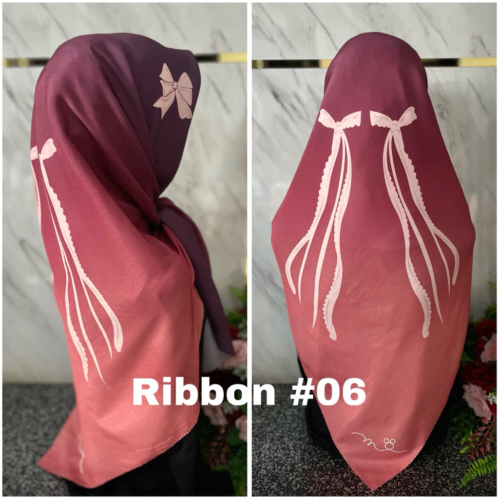 HIJAB SEGI EMPAT MOTIF PITA TWIN RIBBON HIJAB SEGIEMPAT RIBBON GRADASI OMBRE