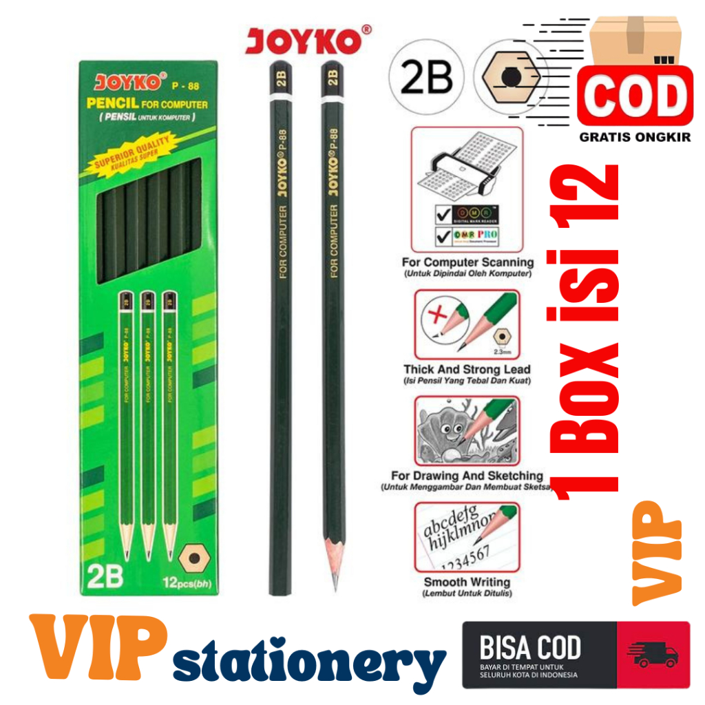 

Pensil Joyko 2B P-88 / Box / 1 Kotak isi 12pcs
