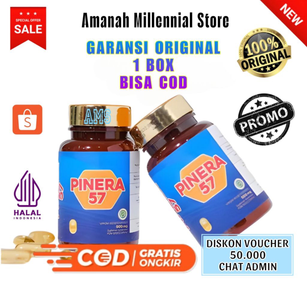 1 Box Pinera 57 100% Original Herbal Stroke Jantung Kolesterol Hipertensi Diabetes Pinera57 Asli