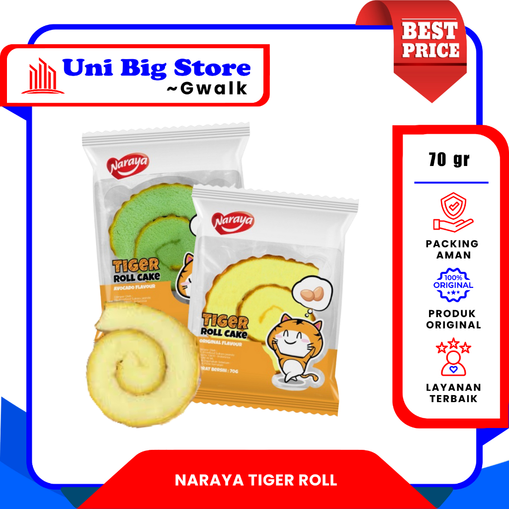 

NARYA TIGER ROLL CAKE KUE GULUNG ORIGINAL & AVOCADO - 70 gr