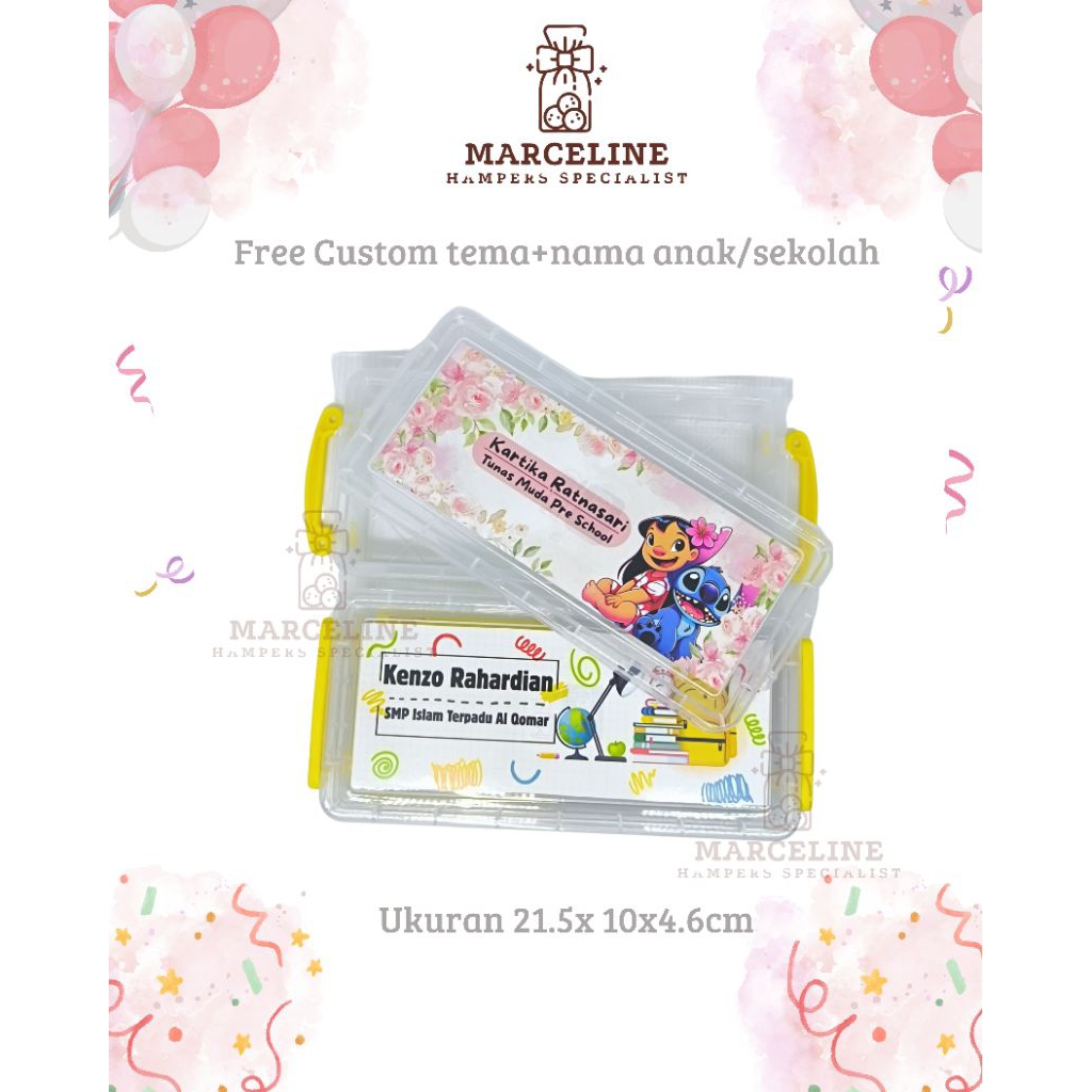 

Kotak pensil anak custom nama Dan nama sekolah bisa juga. menerima segala jenis tema Dan design.