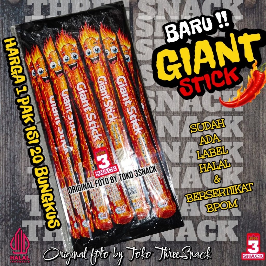 

Makanan Viral Terlaris Giant Stick 1 Pak Isi 20 Bungkus